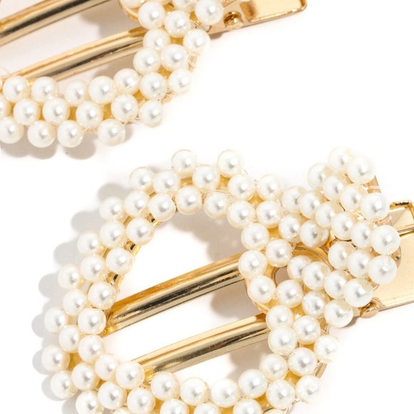 Set-of-2 Hearts of Pearl Hair Clips/Barrettes - Picture 4 of 6